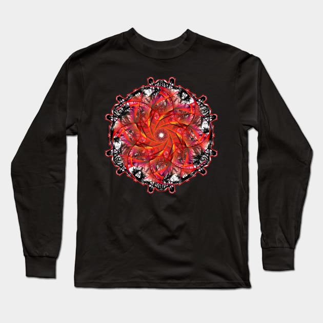 Red Webbing Mandala Long Sleeve T-Shirt by crunchysqueak